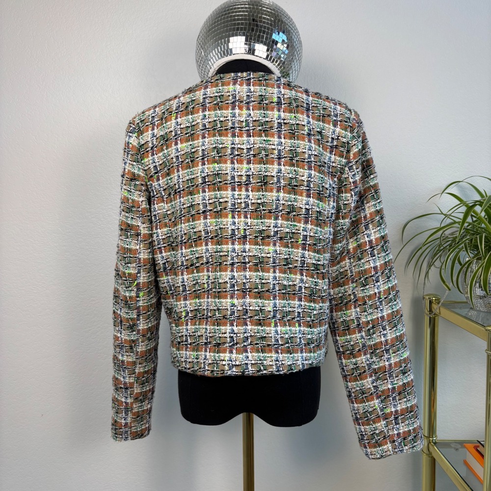 Anthropologie Autres Filles Colorful Tweed Cropped Jacket Plaid, Large, Parisian - Picture 6 of 16